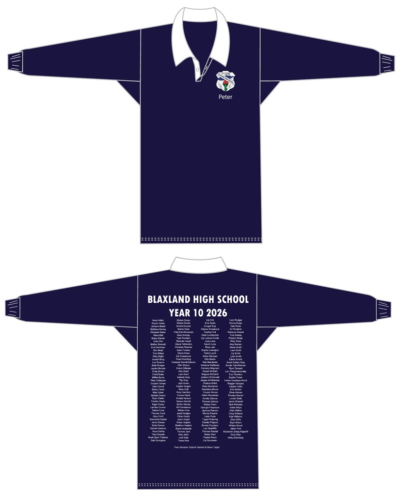 Blaxland High School 2026 Year 10 Leavers Rugby Jersey - 2ND ORDER