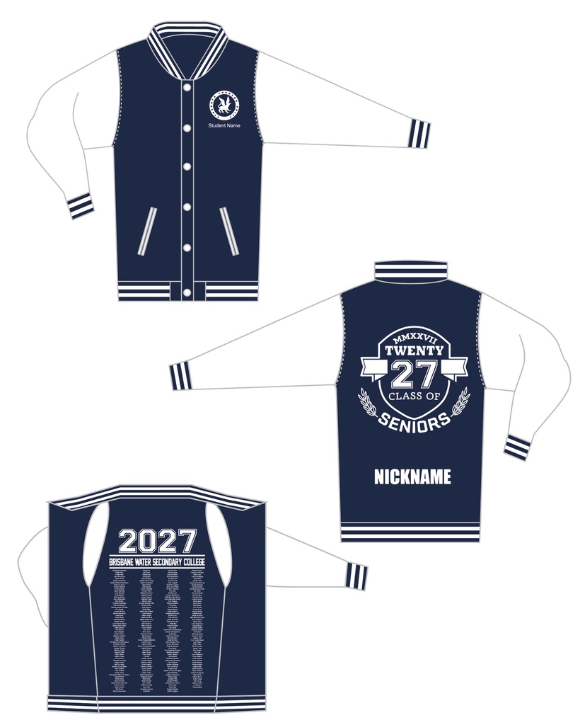 Brisbane Water Secondary College 2027 Leavers Varsity Jacket - 2ND ORDER